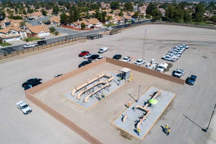 Aerial shot of the Mountain Ave. West Groundwater Replenishment Basins pipelines