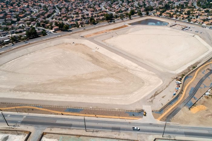 Aerial shot of the Mountain Ave. West Groundwater Replenishment Basins